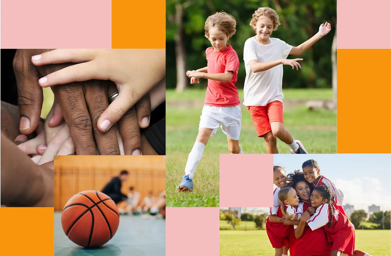 Collage of kids playing sports, representing teamwork and community in youth sports.